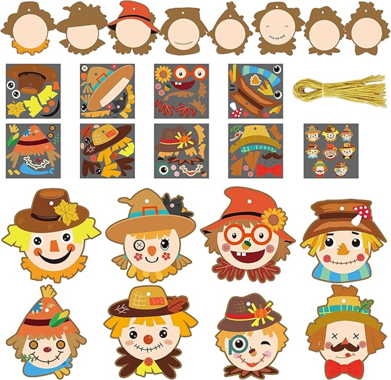 40 Pieces Fall Scarecrow Head Craft Kit DIY Scarecrow Craft Autumn Thanksgiving Art Craft. Create Your Own Scarecrow Head Set: Home Classroom Game Activities Art Supplies and Decor for Kindergarten Kids